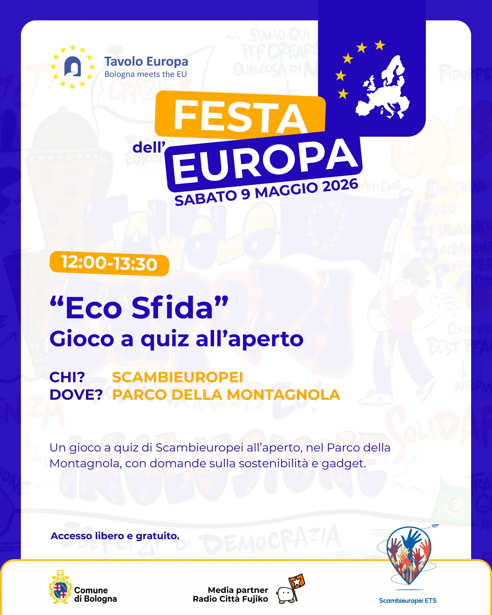 Affiche de l'événement Eco Sfida par Scambieuropei, Festa dell'Europa, Bologne, 9 mai 2026